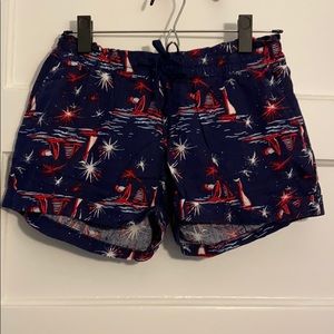 Sailboat print cotton-linen shorts